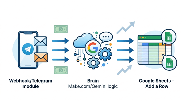 구글 제미니와 Make를 활용한 비전문가용 업무 자동화 시스템 흐름도