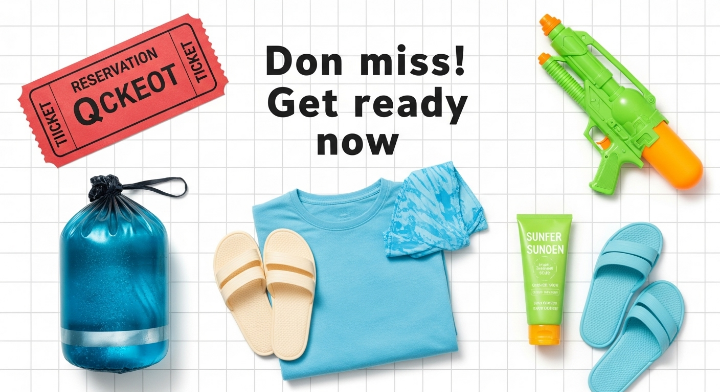 이번 축제는 물대포를 이요하기 때문에 행사에 참가하기 위해서는 필요한 것들이 있는데 필수품을 정리해서 보여주고 있는 이미지입니다.