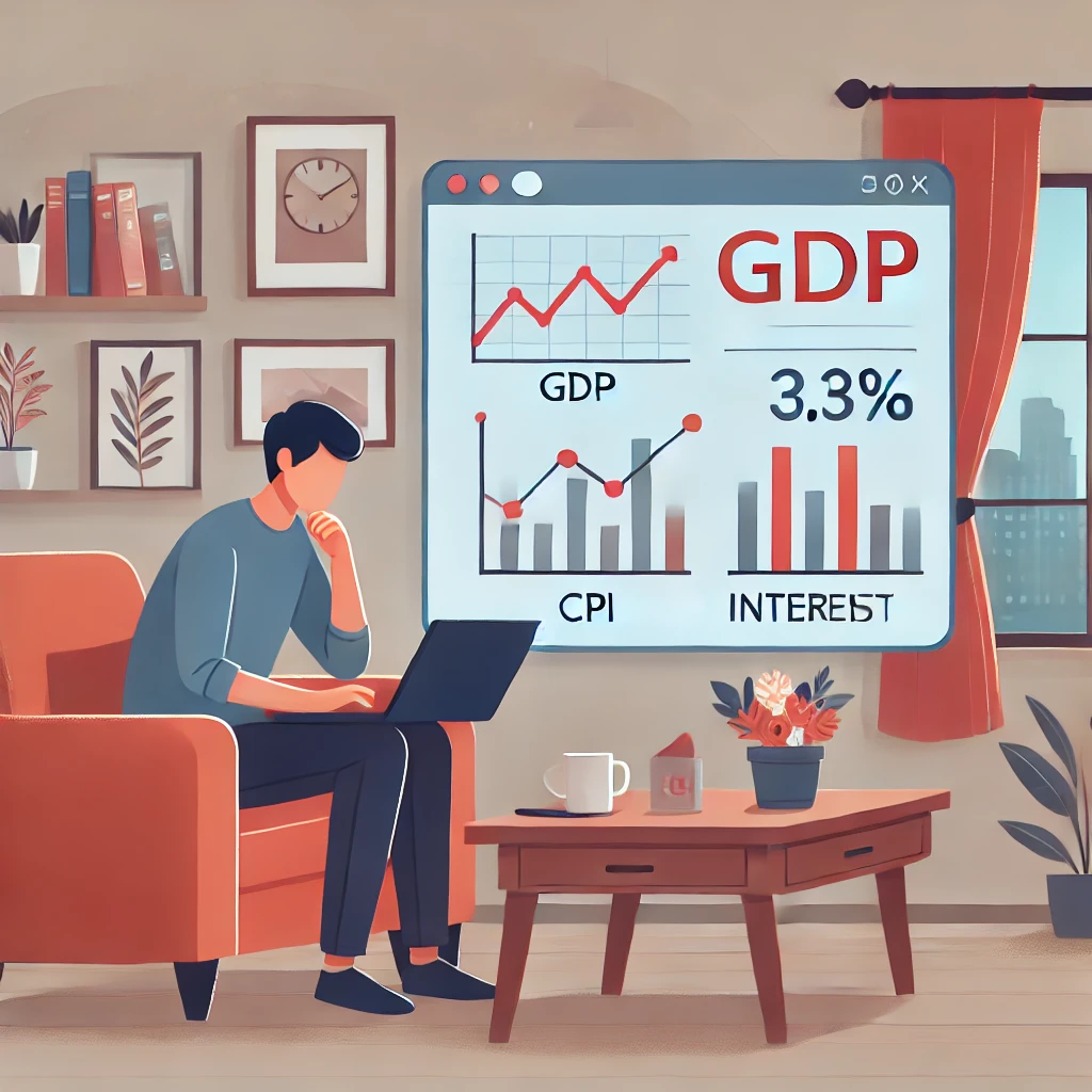 Imgae of a person studying economic indicators at home