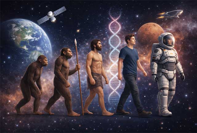 우주 속 지구에서의 인간의 진화