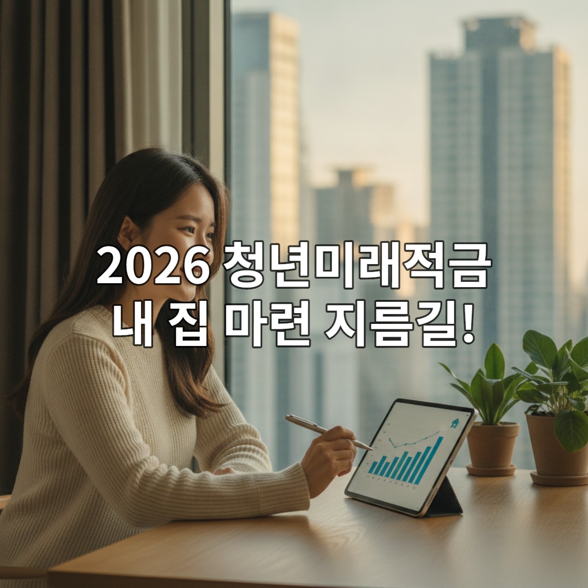 2026년 청년미래적금을 통해 내 집 마련을 계획하는 희망찬 한국 청년의 모습