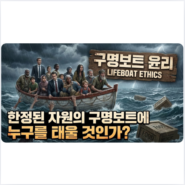 구명보트 윤리 (Lifeboat Ethics): 한정된 자원의 구명보트에 누구를 태울 것인가?