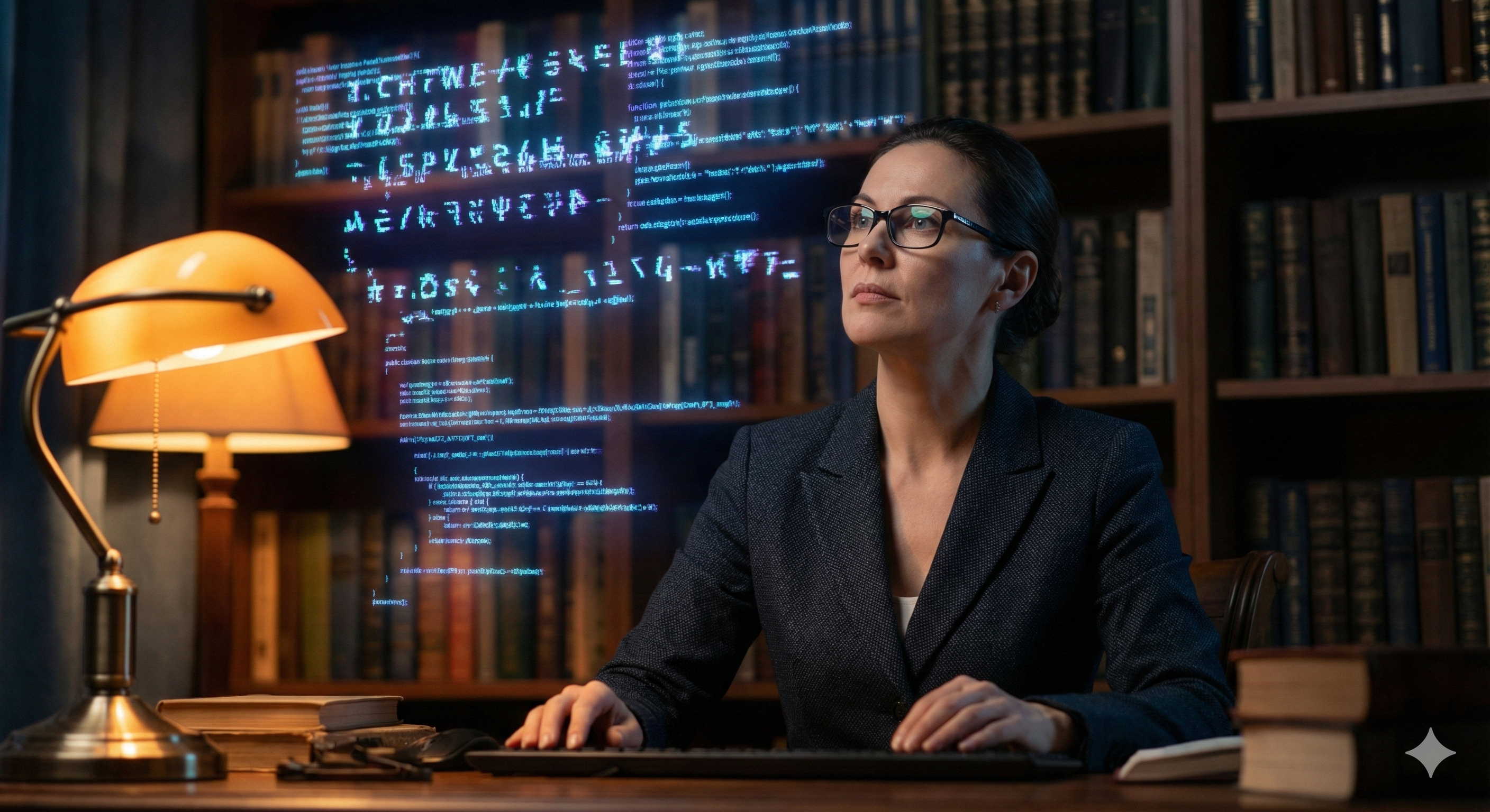 인공지능의 환각 데이터 너머 진실을 꿰뚫어 보는 지적이고 아름다운 여성의 예리한 시선.