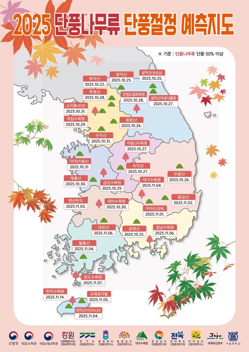 2025 전국 단풍 절정 시기 총정리 : 지역별 단풍 지도 한눈에 보기