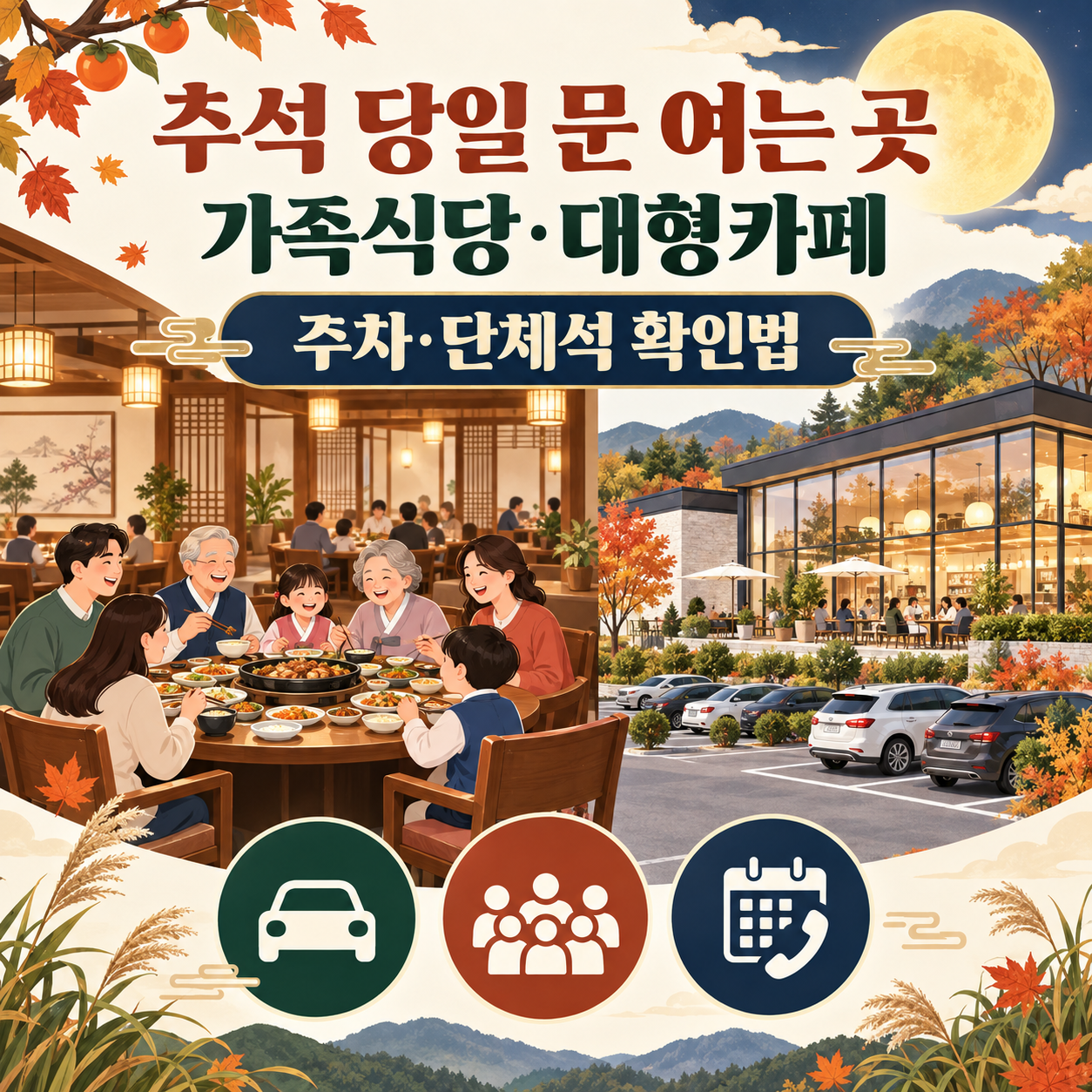 추석 당일 문 여는 가족식당·대형카페 찾는 법 - 주차·단체석 확인 방법