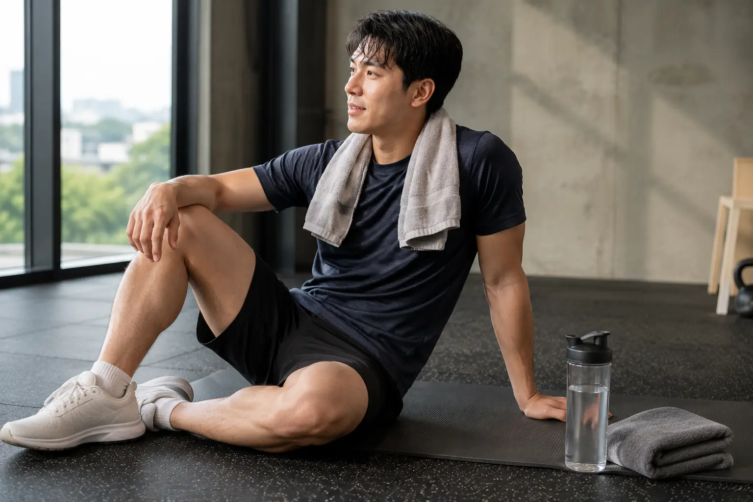 운동 후 수분을 보충하는 모습