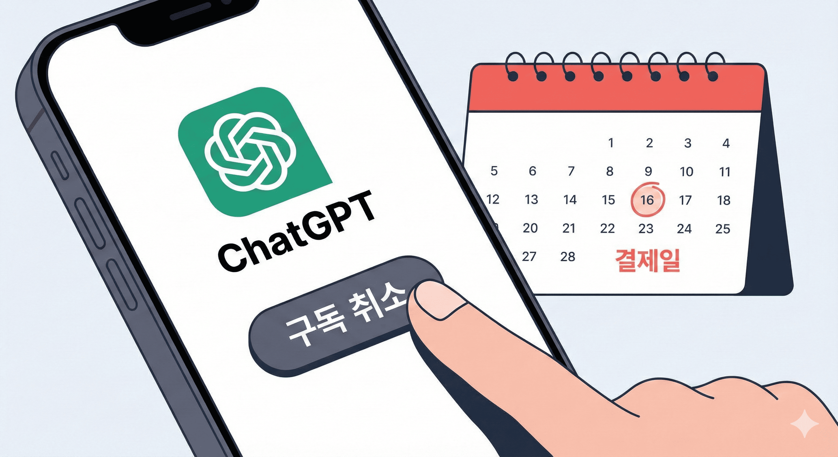 챗GPT 구독 취소를 위해 스마트폰을 조작하는 모습과 결제일 알림