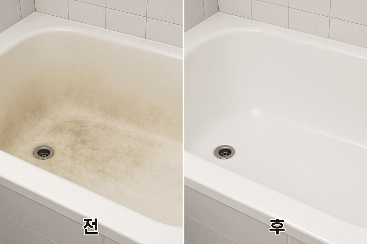 욕조 청소 전 후