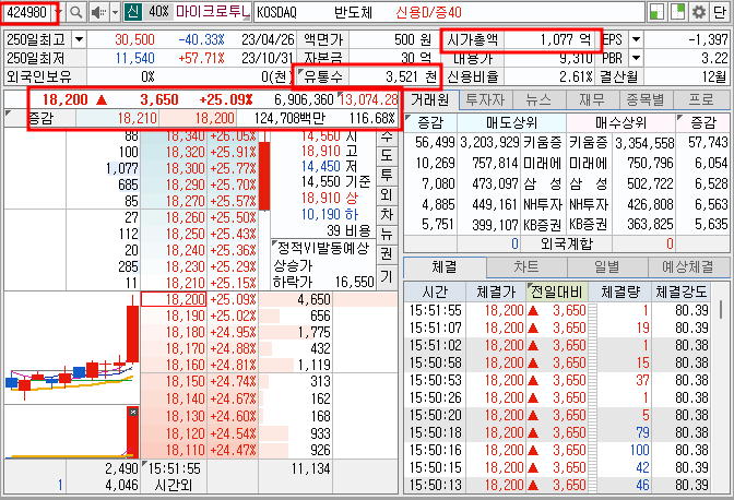 2024년 4월 23일 마이크로투나노 호가창 기본 정보