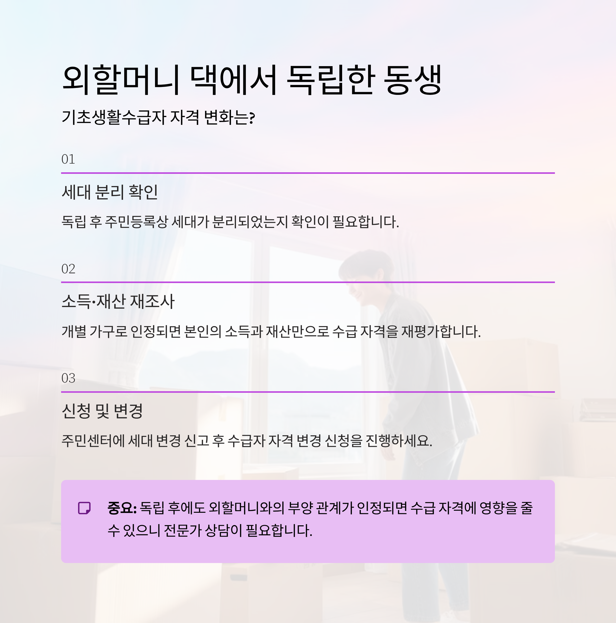 외할머니 댁에서 독립한 동생, 기초생활수급자 자격은 어떻게 될까?