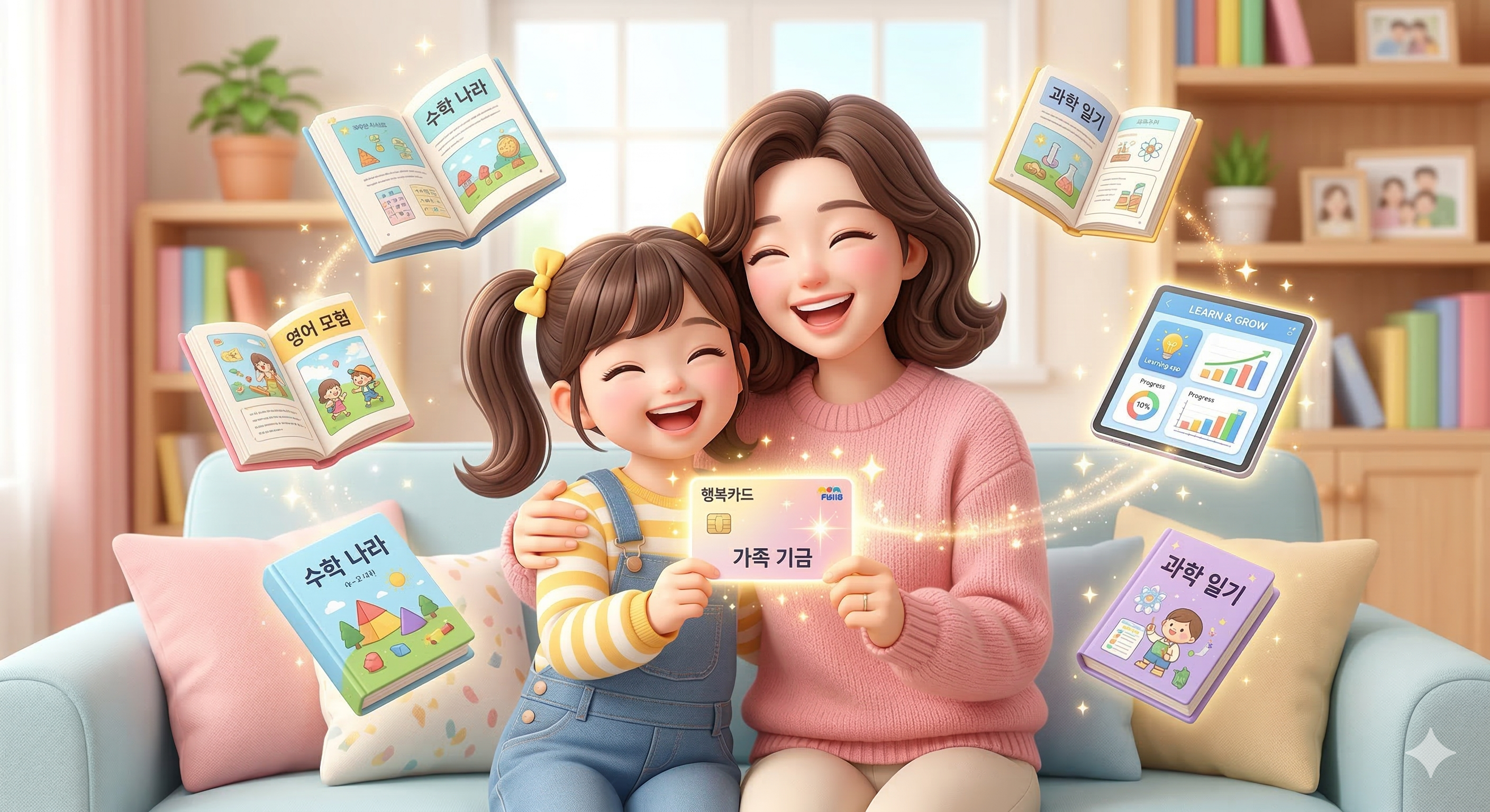 2026년 초중고 학습 지원 바우처 46만 원 혜택과 신학기 활용법을 직관적으로 보여주는 3D 웹툰 스타일 인포그래픽