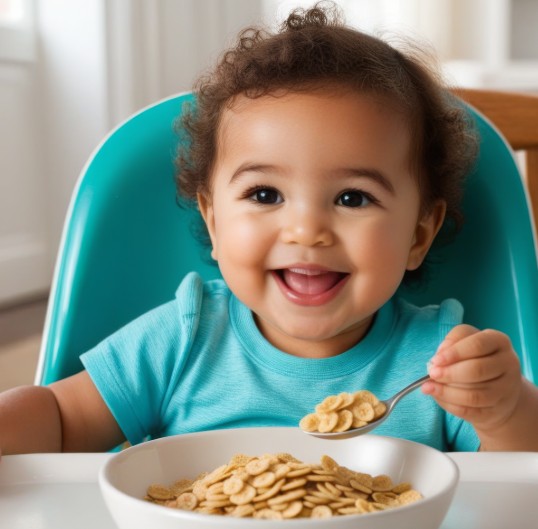 유아가-시리얼을-먹고-있습니다.