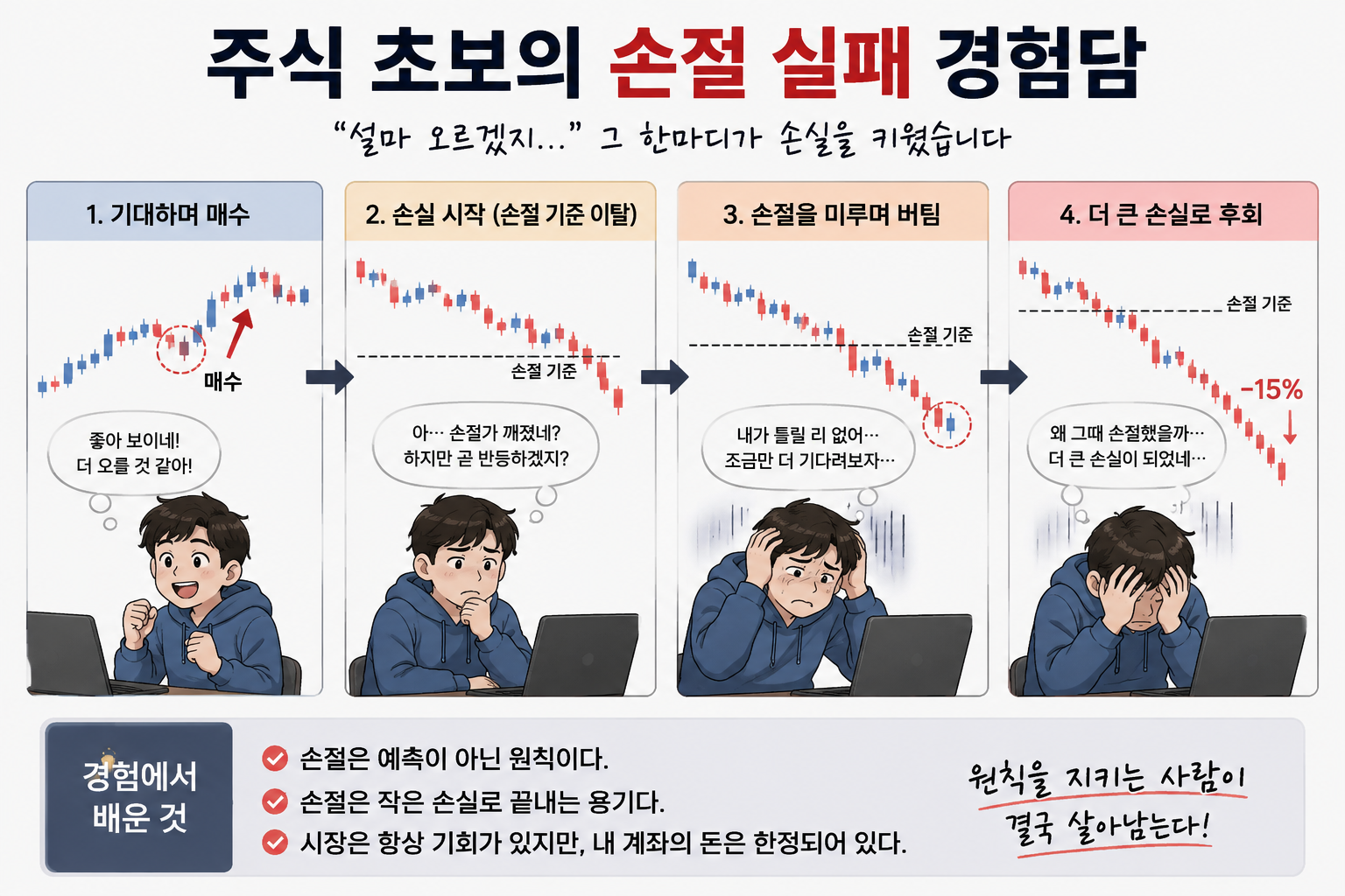 주식 초보의 손절 실패 경험담 관련 이미지