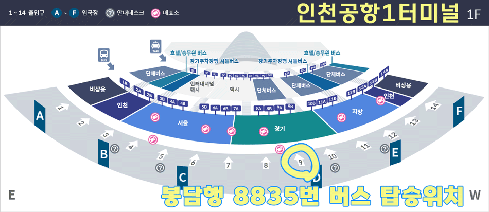 인천공항에서 봉담가는 8835번 버스 타는 곳