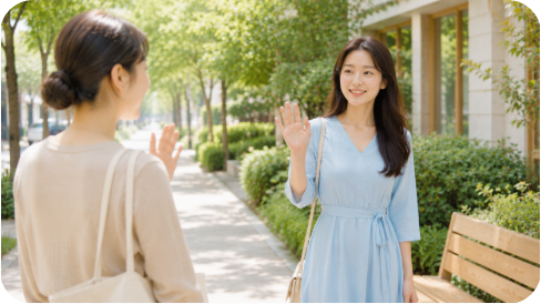 짧은 인사를 다시 시작하며 관계를 회복하는 장면