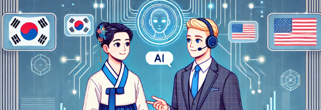 한국인과 미국인이 AI로인해 서로 소통하는 모습