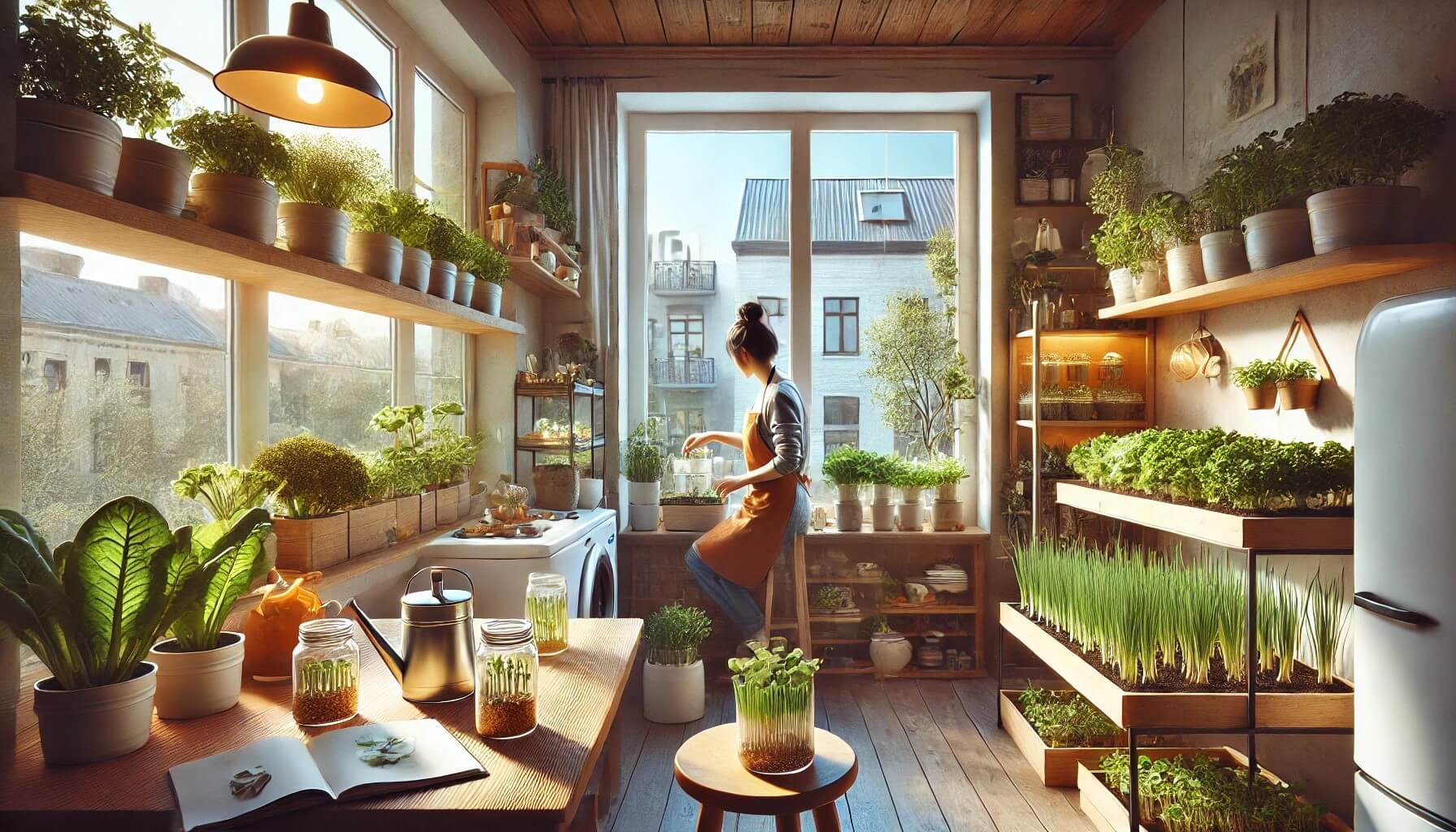 자급자족을 꿈꾸는 1인 가구의 봄철 채소 재배 모습