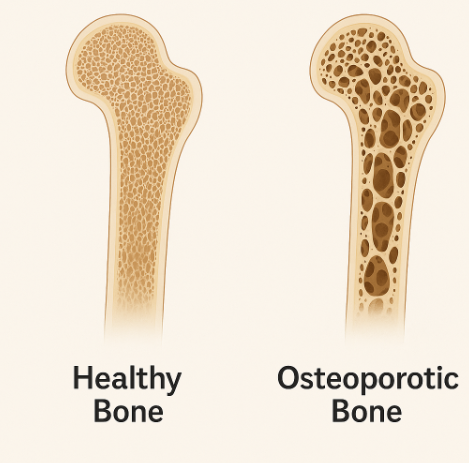 건강한 뼈와 골다공증 뼈의 비교 이미지