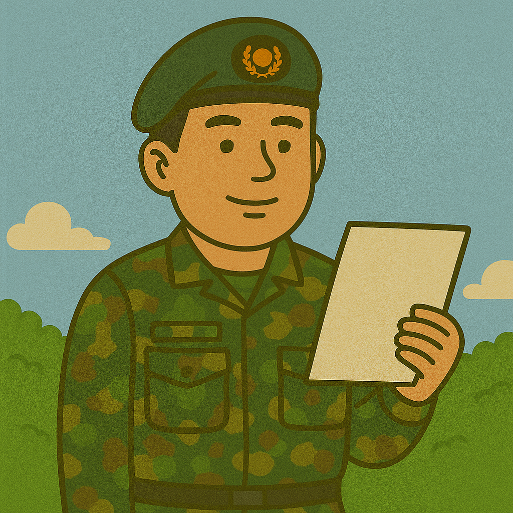 전역 전 필요한 서류를 준비하는 군인의 모습