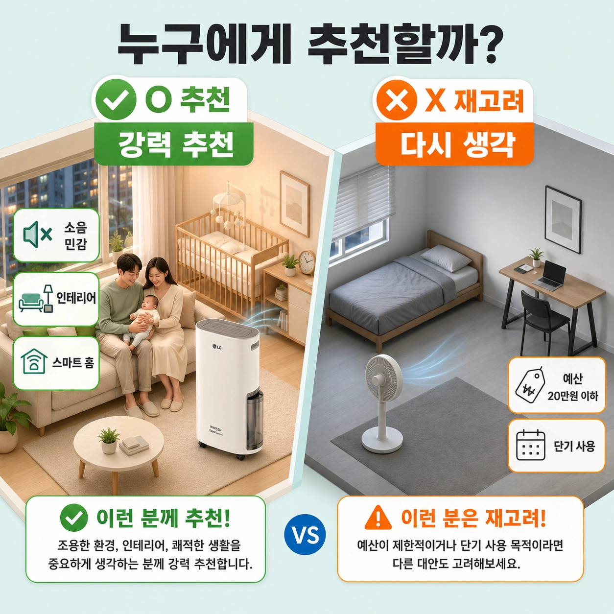 LG 휘센 오브제 제습기 추천 대상 vs 비추천 대상 비교