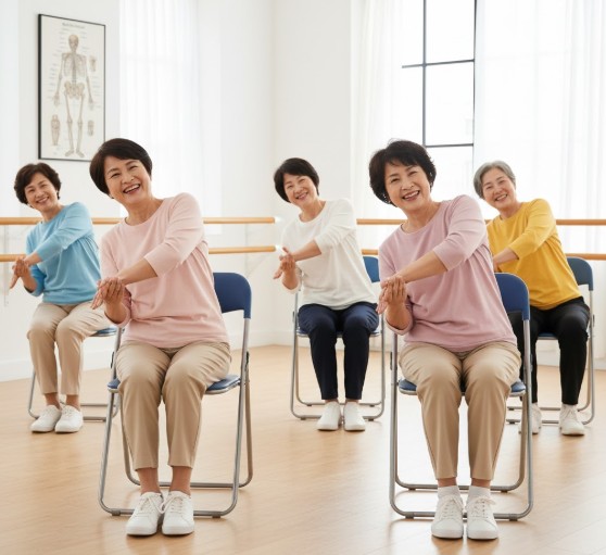 척추와 허리를 위한 앉아서 하는 체조 모습