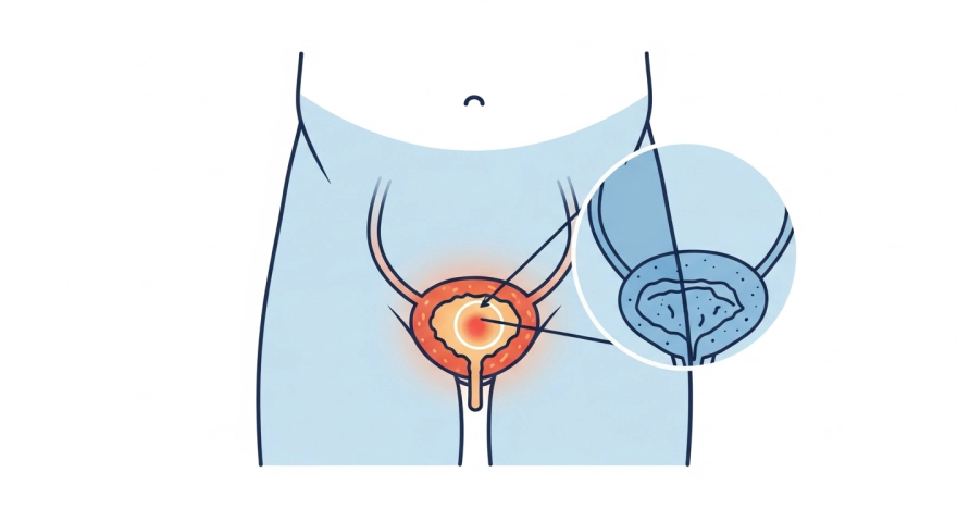 염증이 생긴 방광 부위를 강조한 간단한 의학 인포그래픽
