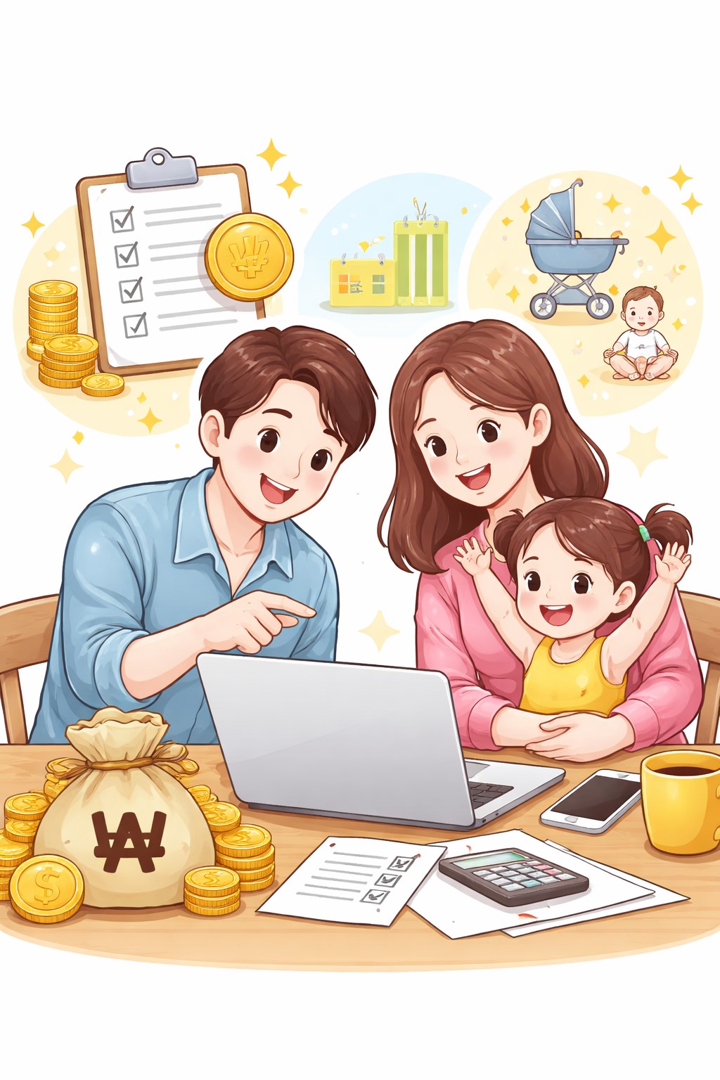 행복한 가족과 금융 지원 신청