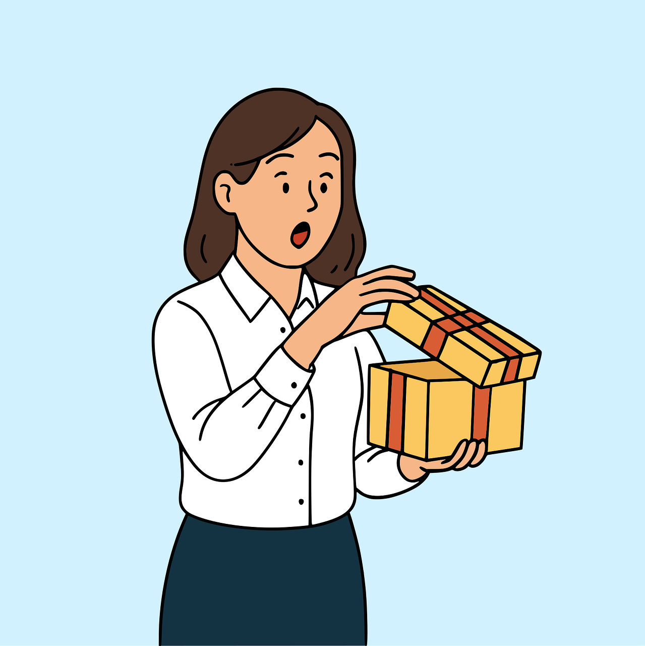 선물상자를 열어보는 여자