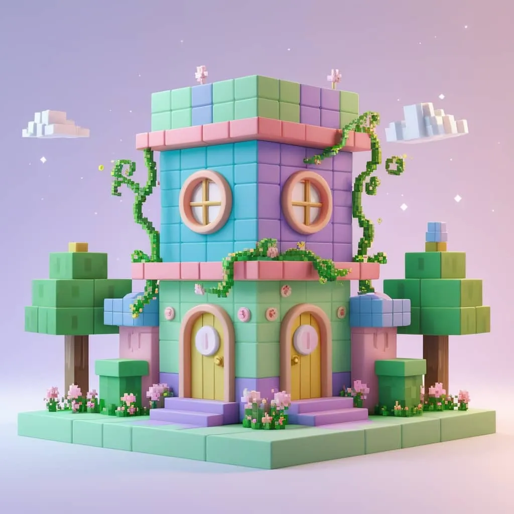 게임파이의 대표 기업 중 하나인 샌드박스를 픽사스타일로 상징적으로 표현한 이미지.