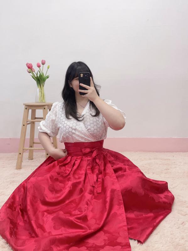 전통 쟈갸드 레드 허리치마 생활한복, 수수한 한복