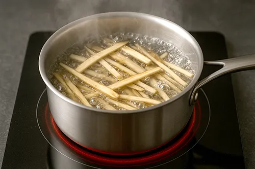 우엉과 물 넣고 끓이기