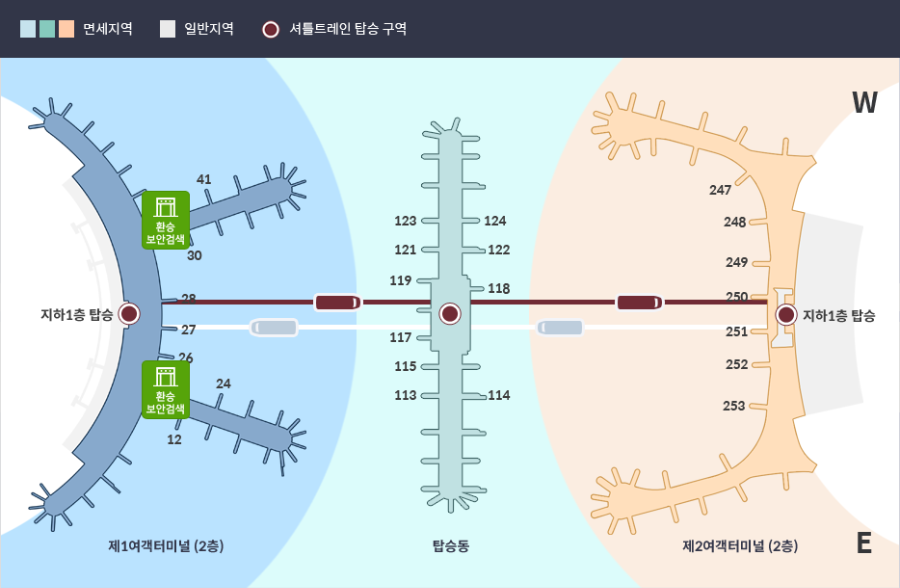 제1여객터미널 ▶제2여객터미널 환승지도