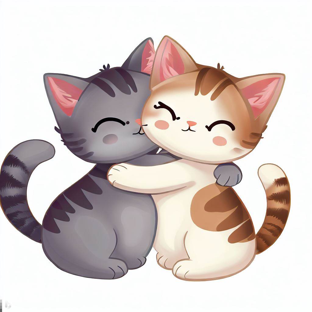 고양이 두마리가 껴안고 있는 이미지