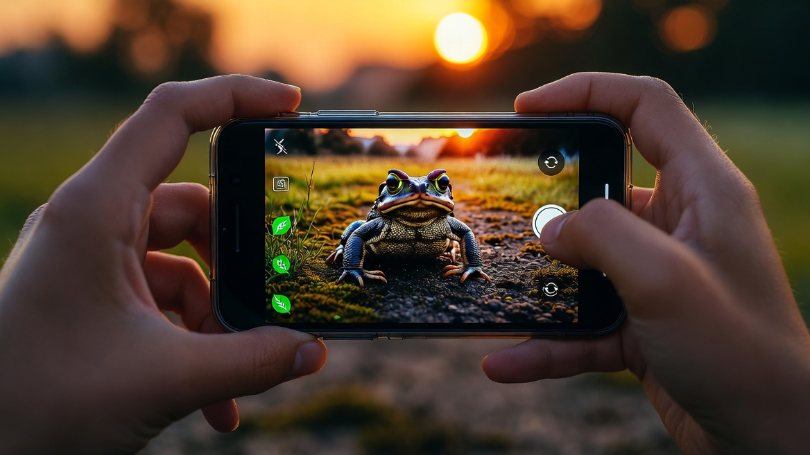 스마트폰 앱을 활용해 두꺼비를 촬영하고 기록하는 시민 과학자의 실전 모습