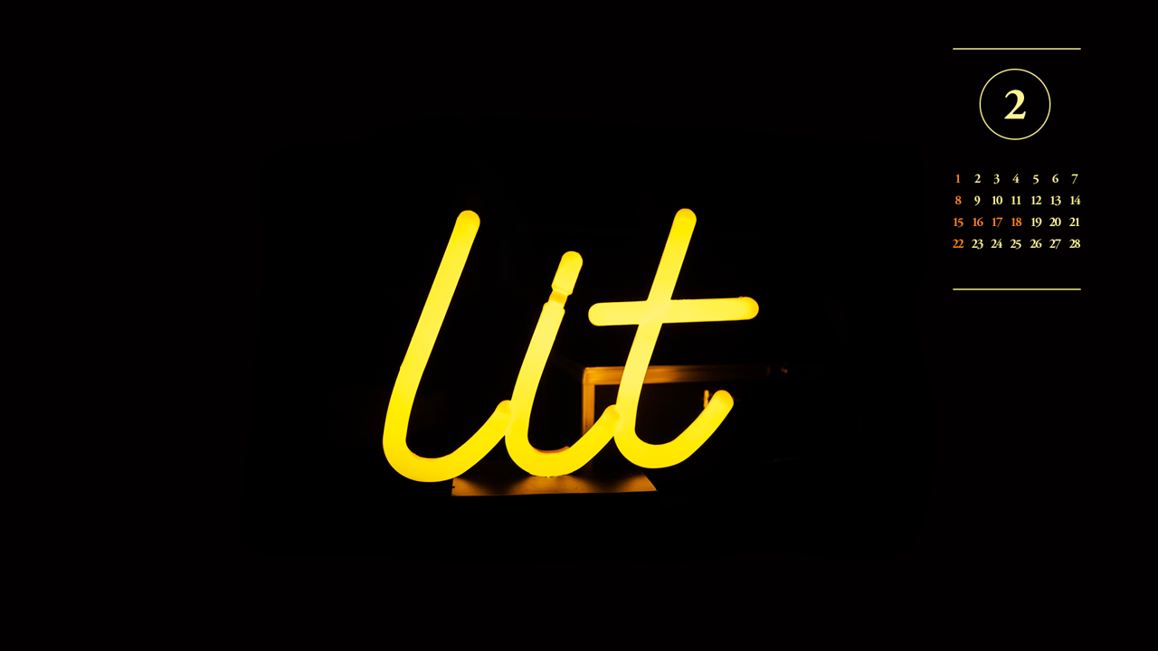 12 노란색 네온 글씨 A - 2026년2월 달력배경화면