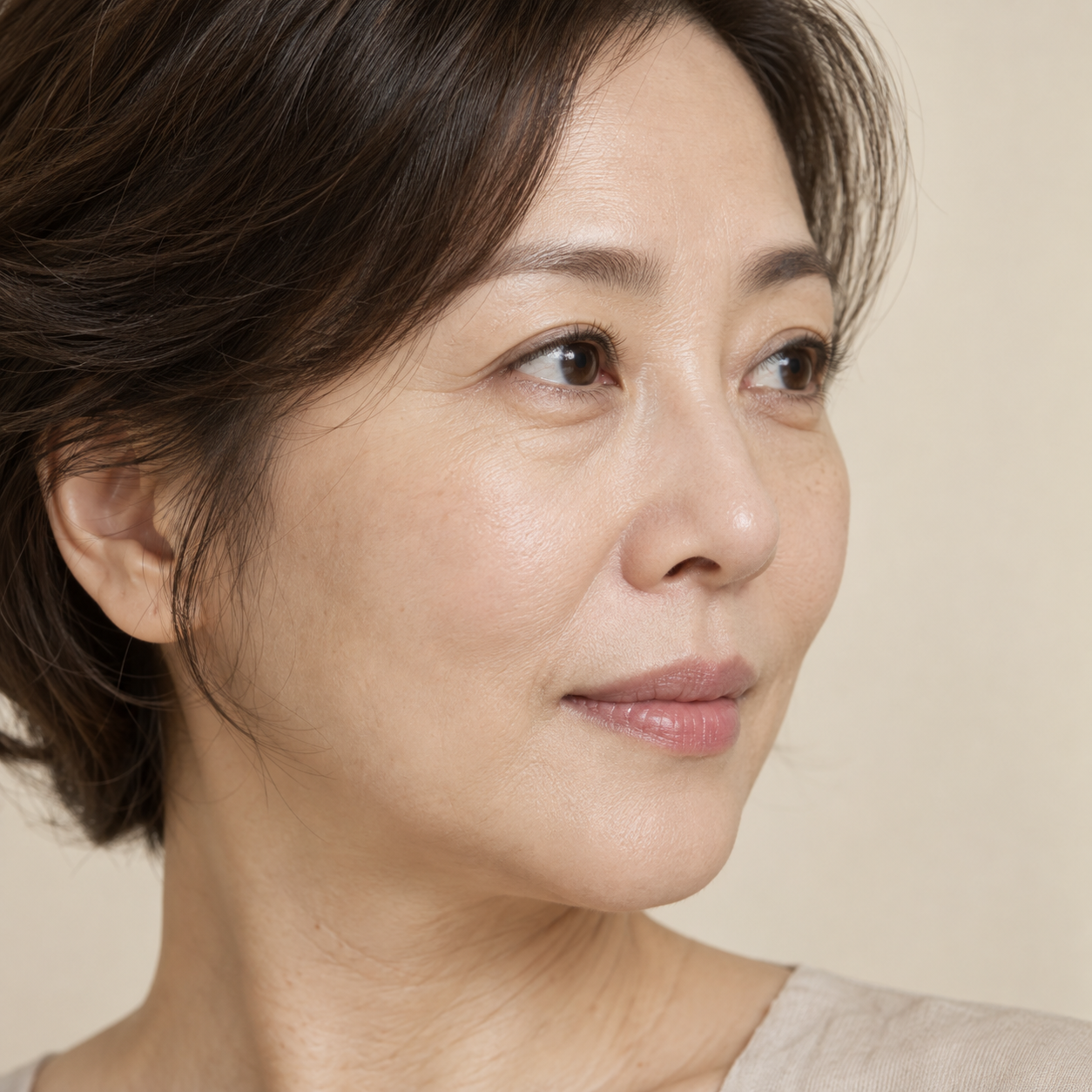눈 아래 피부가 보이는 중년 여성의 얼굴