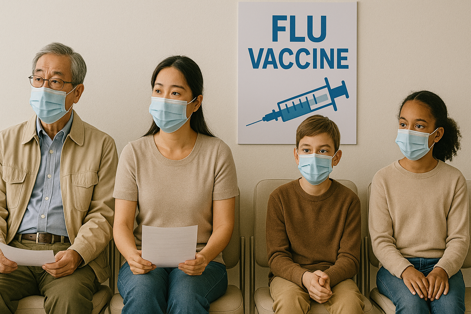 독감백신 접종을 기다리는 사람들