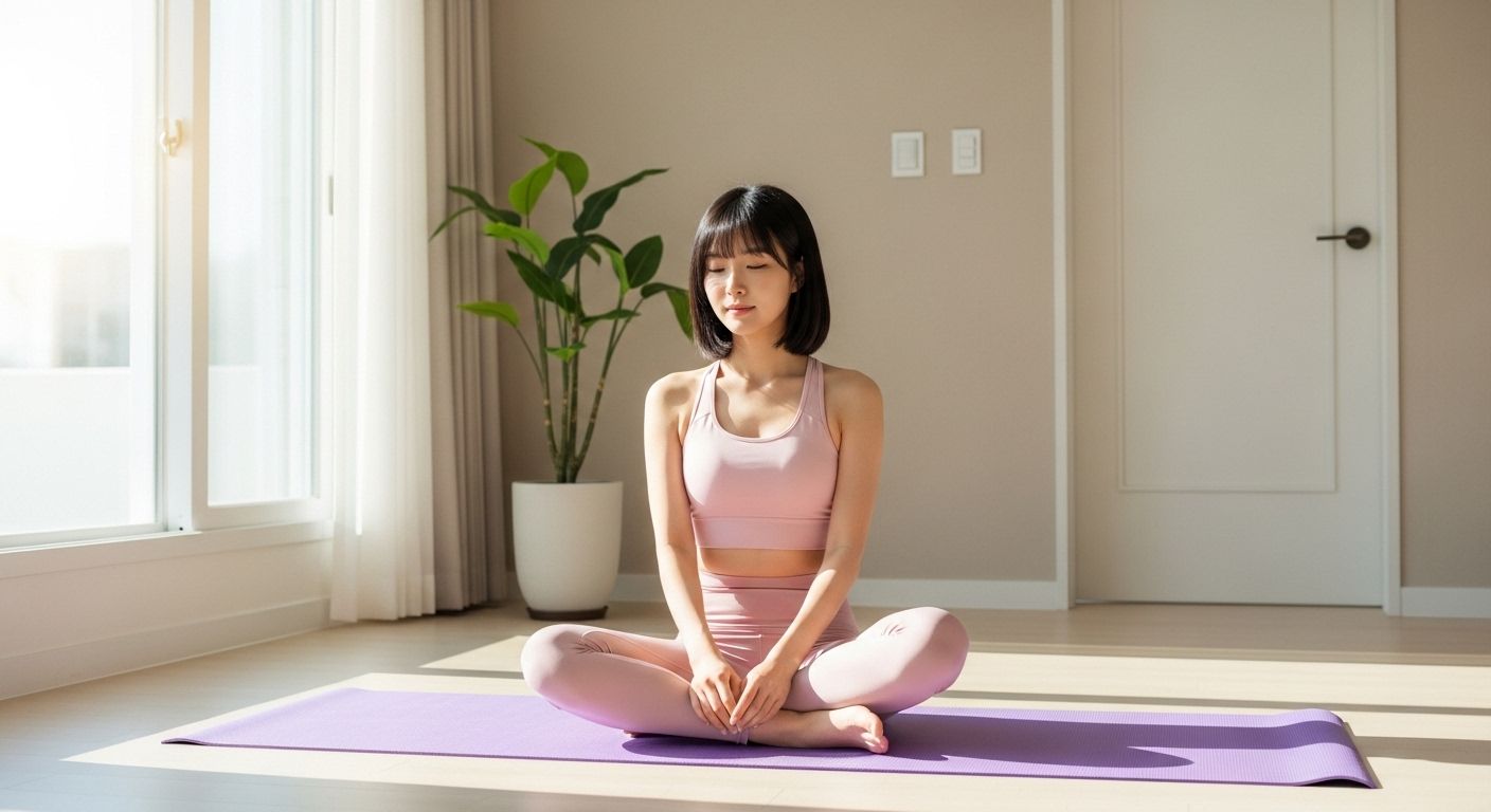 공복 중 요가하는 여성의 모습
