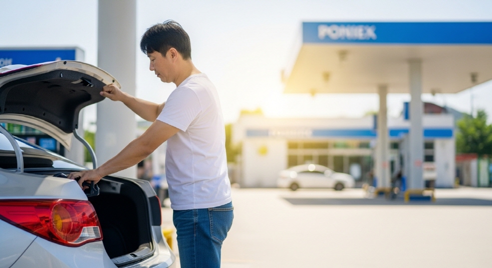 주유 후 트렁크 닫는 남성