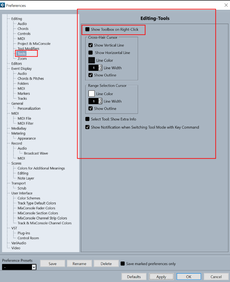 Cubase의 &quot;Editing - Tools&quot;