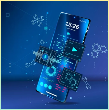 모바일 환경에서 다양한 앱을 실행할 수 있다는 점을 통해 크로스 플랫폼과 공통점을 연결한 이미지