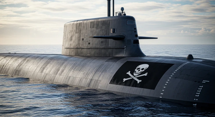 현대적인 잠수함에 그려진 졸리 로저 부대 마크