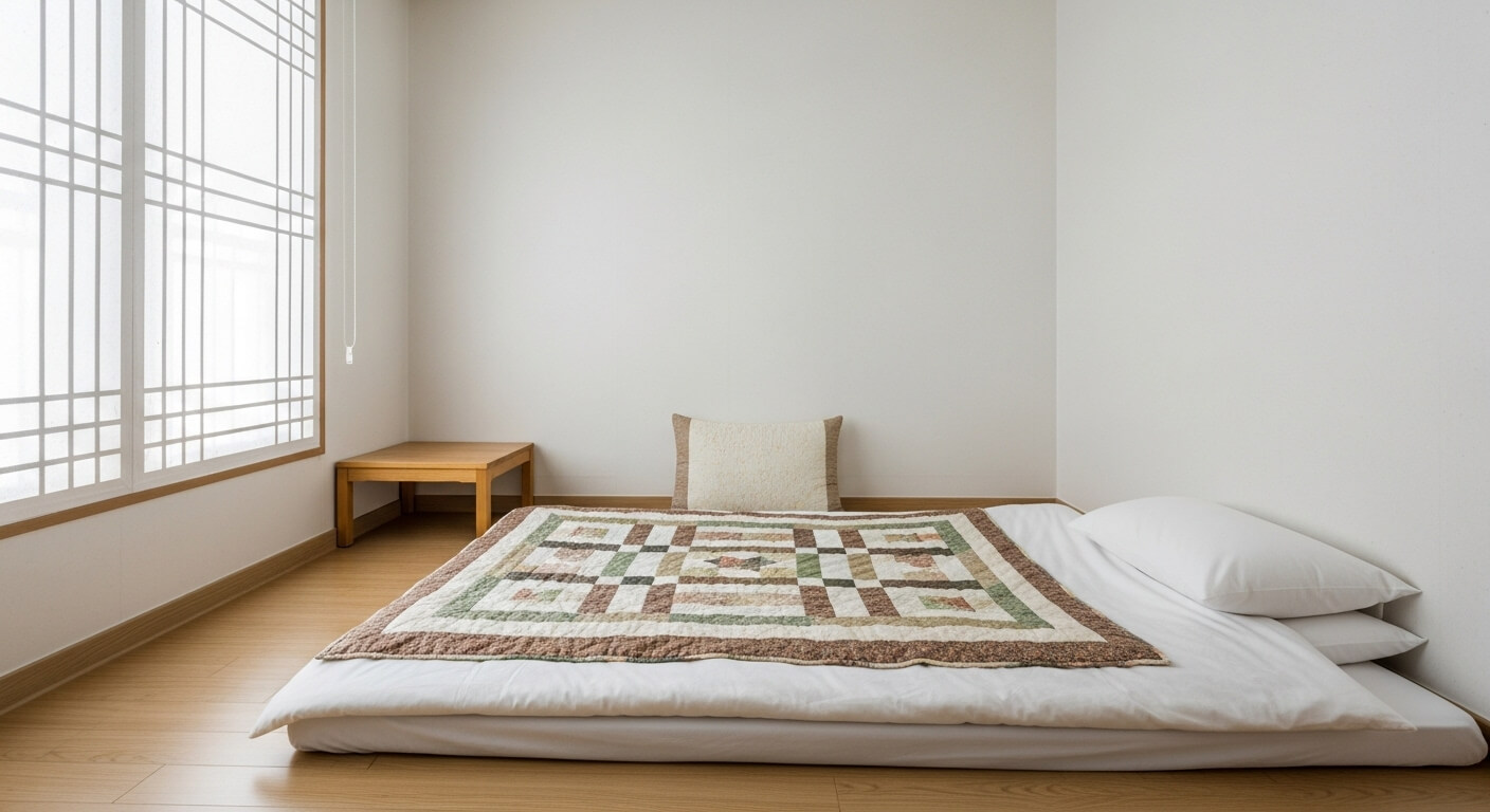 한옥 게스트하우스의 깔끔한 온돌방 전통 이불