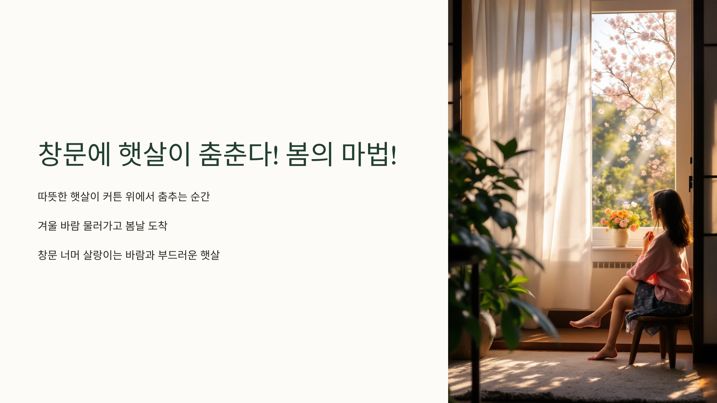창문에 햇살이 춤춘다! 봄의 마법!
