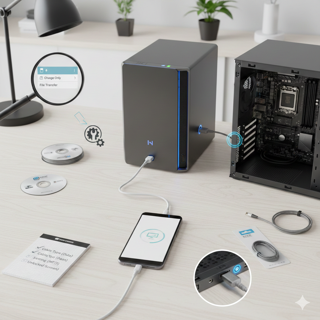 충전은 되는데 파일 전송이 안 될 때 가장 많이 겪는 연결 오류 상황