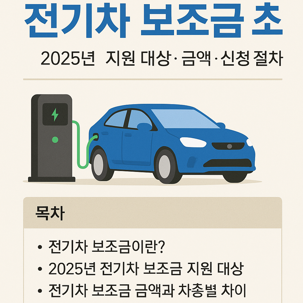 전기차 보조금 관련 문구와 차량 충전 이미지