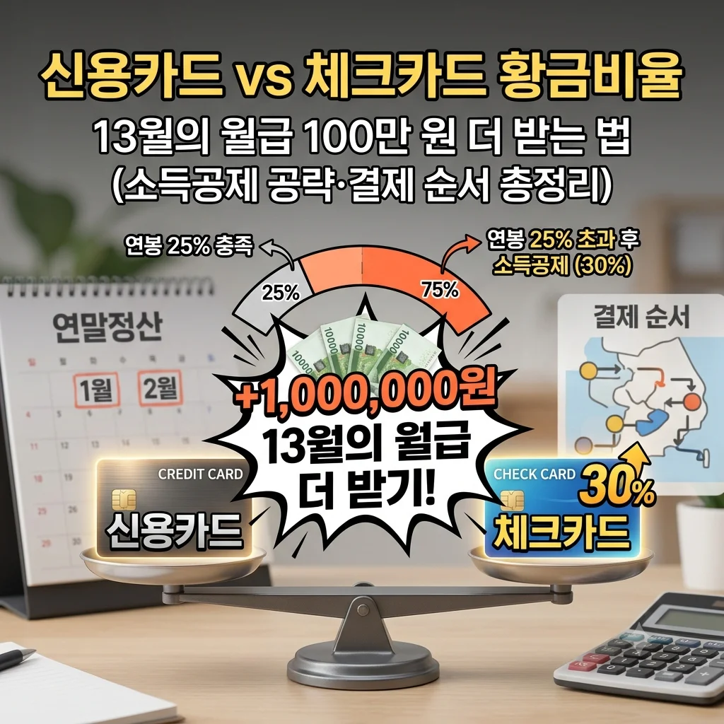 신용카드 15퍼센트 vs 체크카드 30퍼센트 소득공제 황금비율 및 연봉 25퍼센트 룰 총정리
