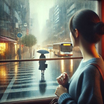 비오는날 창밖 풍경 사진