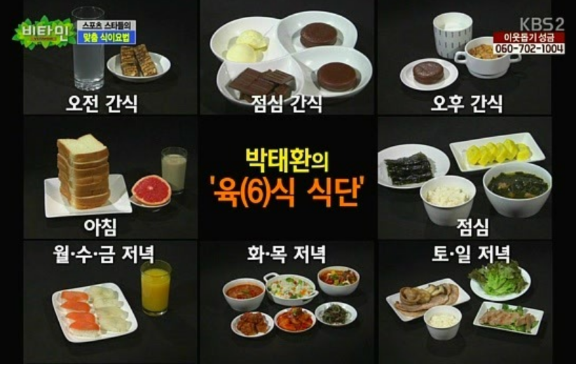 박태환 식단, 하루 6끼