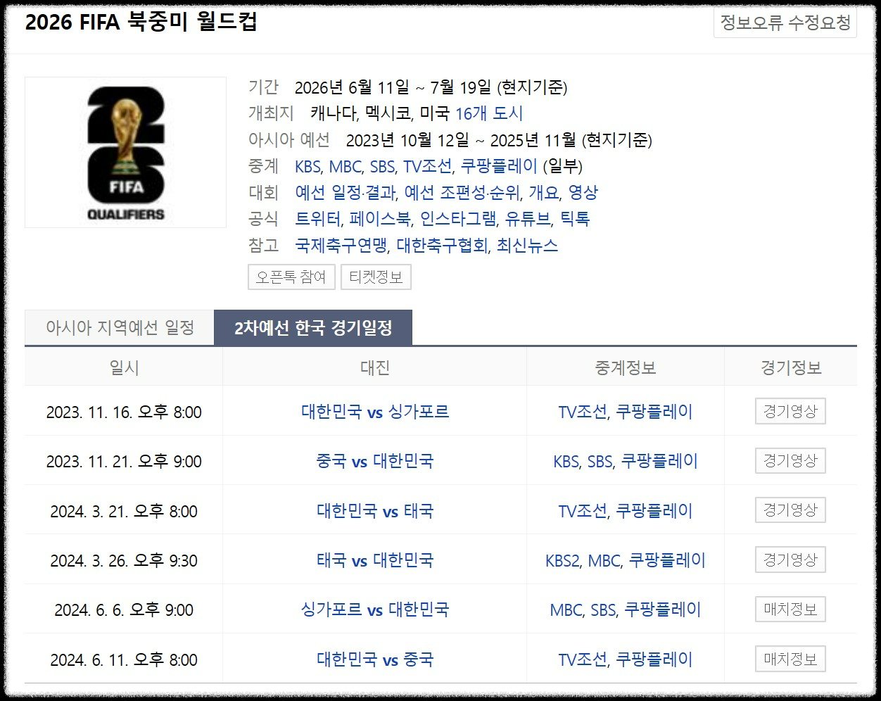 01. 북중미 월드컵2차 예선 일정